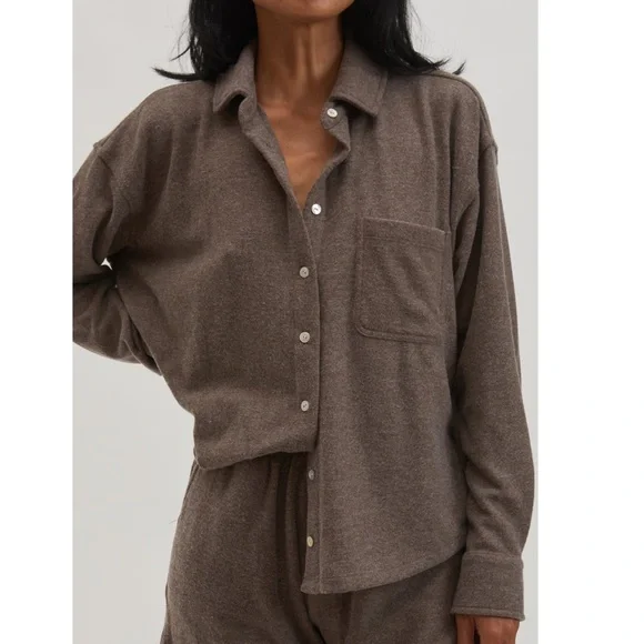 Donni Brushed Sweater Button Down Cho Brown Shirt Jacket Shacket - Picture 1 of 13